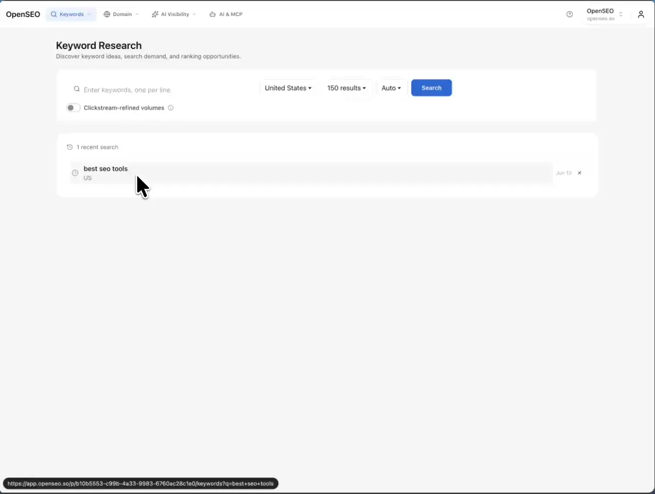 Searchmetrica keyword research dashboard